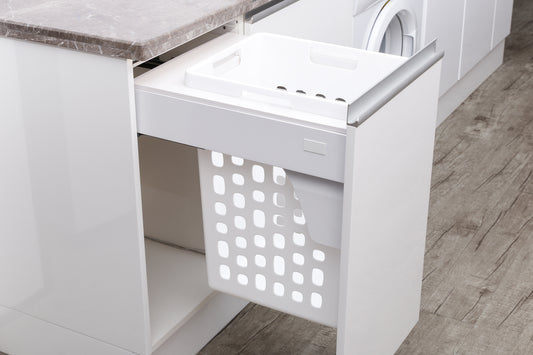 400mm pull-out hamper drawer for cabinet installation, sliding laundry basket storage system for wardrobes and kitchen cabinetry, space-saving organisation solution