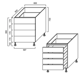 4 Drawer Cabinet 600mm