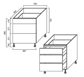 3 Drawer Cabinets 700mm