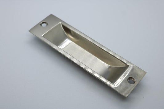 Brushed silver 33mm flush pull handle for recessed cabinet doors, drawers and furniture