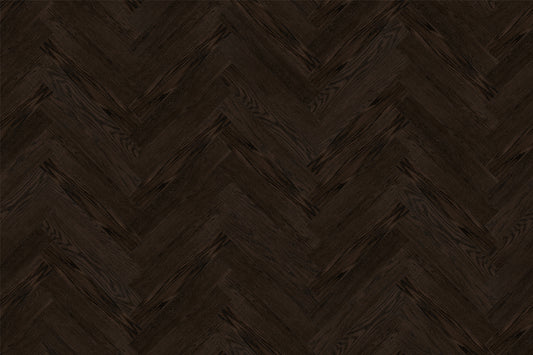 Charcoal herringbone engineered oak timber flooring by Coswick featuring a deep charcoal oak finish, durable hardwood construction, and classic parquet design for modern residential and commercial interiors.