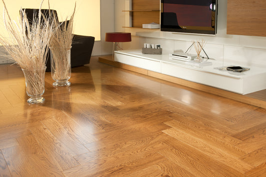 Coswick Chestnut herringbone engineered oak timber flooring with a rich chestnut finish, durable European oak construction, and a timeless parquet design for elegant residential and commercial interiors.