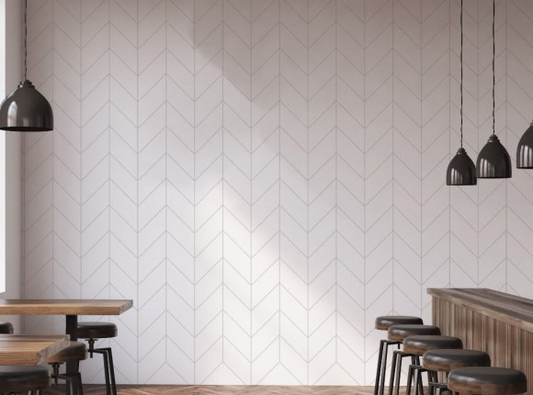 Chevron 3D MDF wall panel – decorative engineered timber feature panel with geometric chevron design, ideal for interior feature walls, living rooms, offices, retail spaces, and architectural wall cladding applications with paintable MDF surface finish