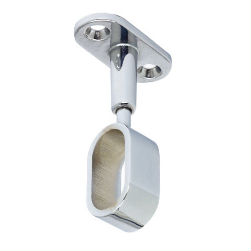 16mm chrome adjustable oval rail support bracket for wardrobe hanging rails, providing secure mounting and reliable support for closets and wardrobes.
