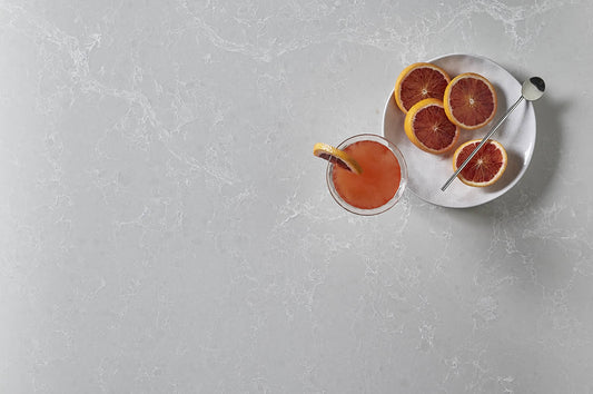 Leggero natural quartz stone slab with soft veining, ideal for kitchen benchtops, bathroom vanities, laundry benchtops, splashbacks, and custom interior surfaces.