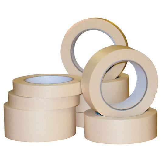 25mm x 50m masking tape roll, general-purpose paper adhesive tape designed for painting, decorating, masking surfaces, and providing clean edges during DIY and construction work