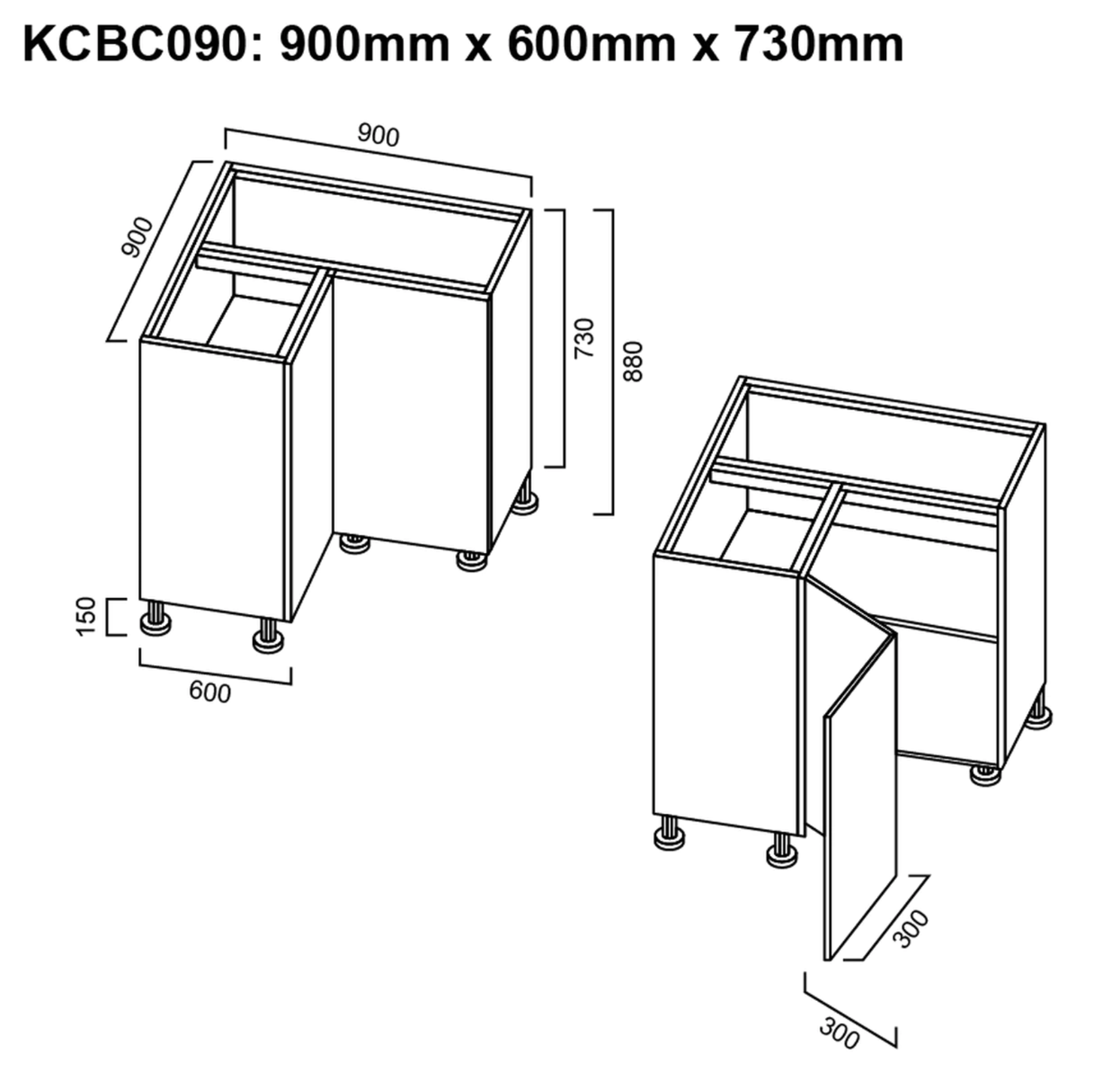 Base Corner Cabinet 900mm - Imperial Glass and Timber