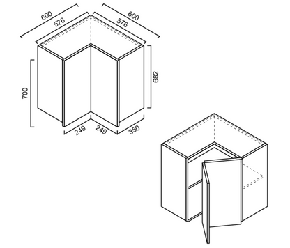 Wall Corner Cabinets 600mm - Imperial Glass and Timber