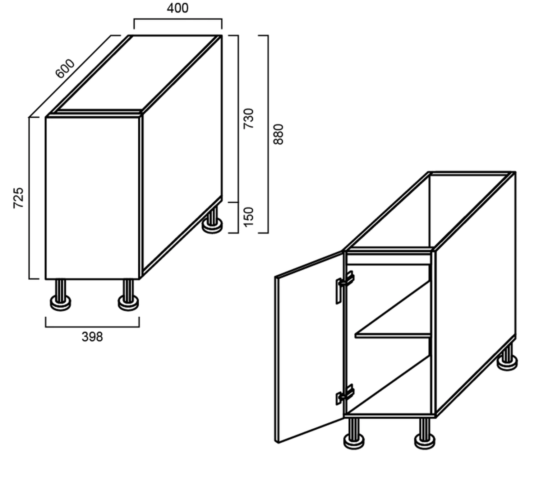 Floor Cabinet - Single Door 400mm - Imperial Glass and Timber