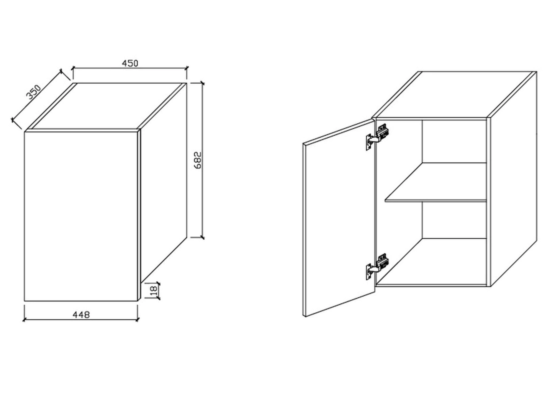 Wall Cabinet - Single Door 450mm - Imperial Glass and Timber