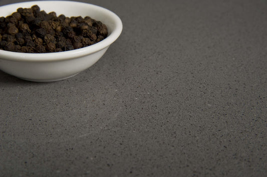 Tornado grey quartz stone with a durable engineered surface for kitchen benchtops, bathroom vanities, and laundry countertops.