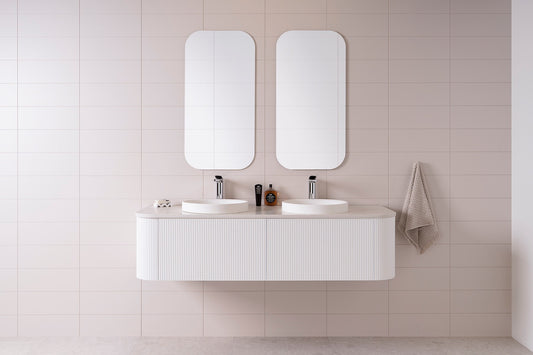 Ultra white wall hung bathroom vanity with stylish V-groove detailing and modern design