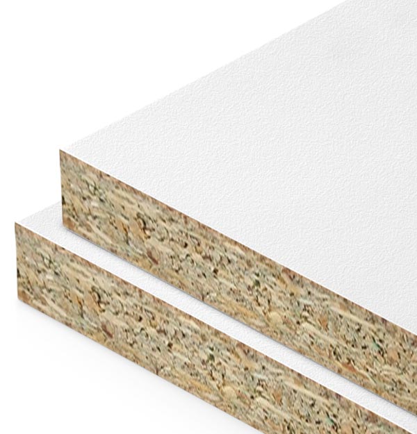 White melamine HMR 16mm sheet – moisture resistant engineered board with smooth white laminate finish, ideal for kitchen cabinets, furniture making, shelving, joinery, and interior construction applications with durable particleboard core