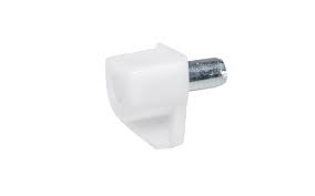 White plastic shelf support with metal pin for cabinets, wardrobes, furniture and adjustable shelving